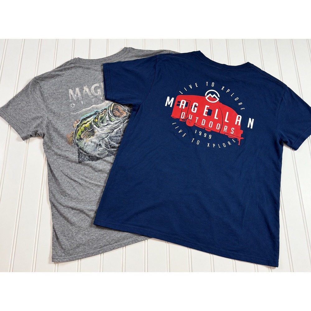 Magellan Outdoors Mens Graphic T-Shirt Set of 2 Bass Fishing Camper Navy Grey XL